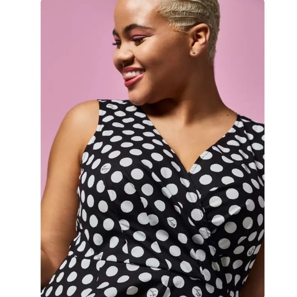 Torrid 3 Betsey Johnson Black & White Polka Dot Poplin Fit & Flare Dress - Picture 4 of 13